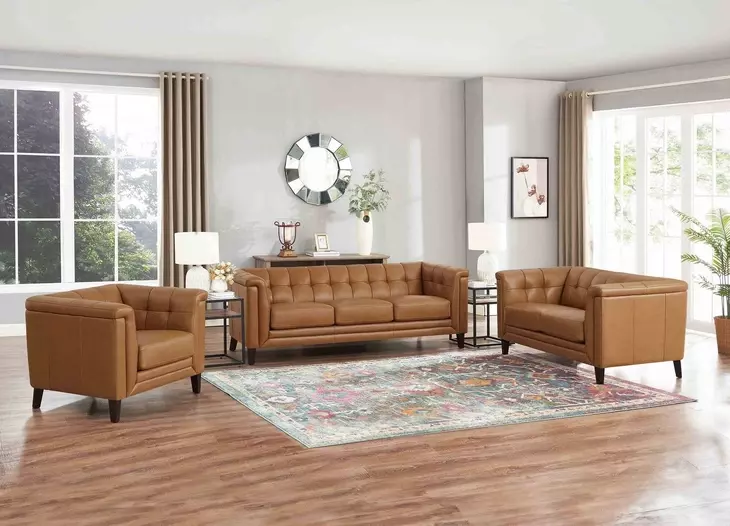Elric Cognac Leather Living Room Set