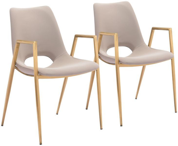 Desi Beige and Gold Dining Chair Set of 2