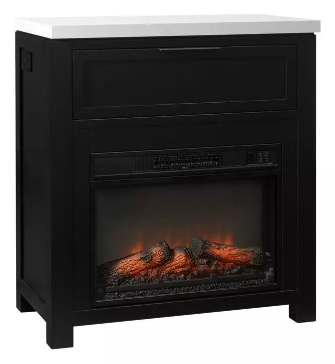 Fireside Consoles Black and White Sintered Stone Top Fireside Console with USB Charging