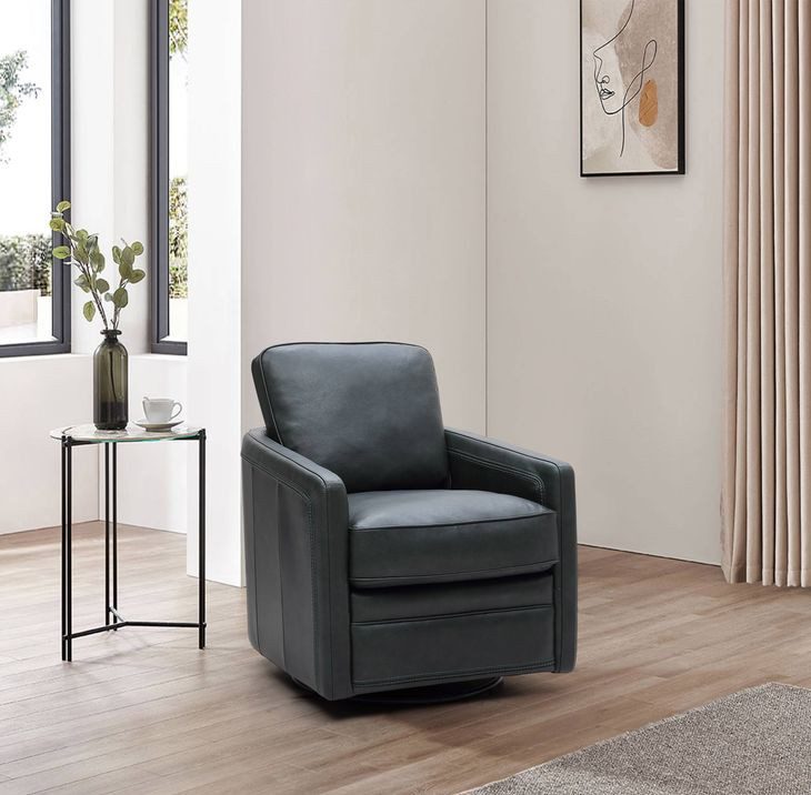 Turner Forest Green Leather Upholstered Swivel Glider Accent Chair