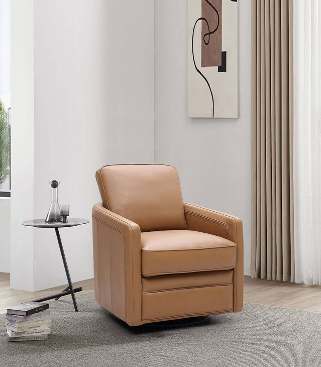 Turner Camel Leather Upholstered Swivel Glider Accent Chair