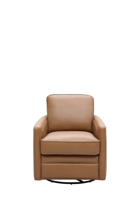 Turner Camel Leather Upholstered Swivel Glider Accent Chair