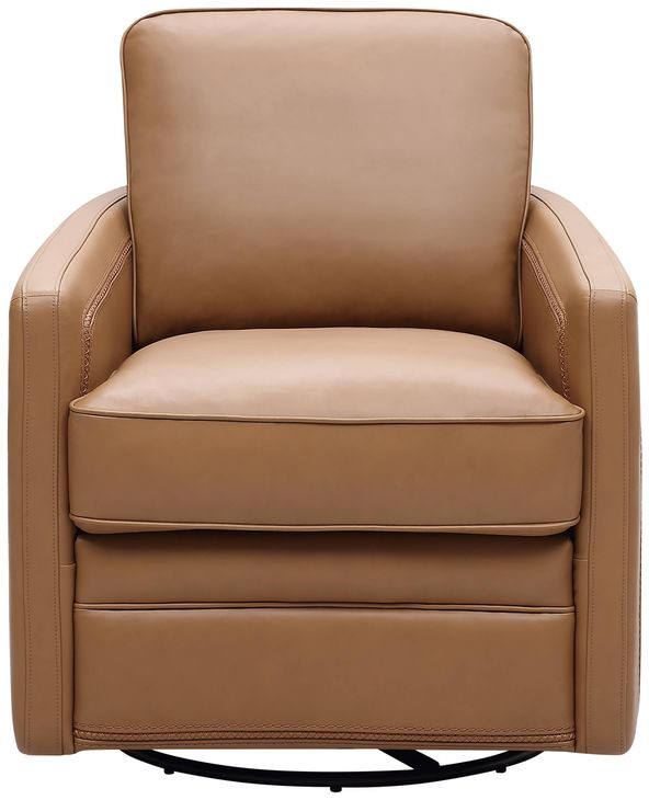Turner Camel Leather Upholstered Swivel Glider Accent Chair