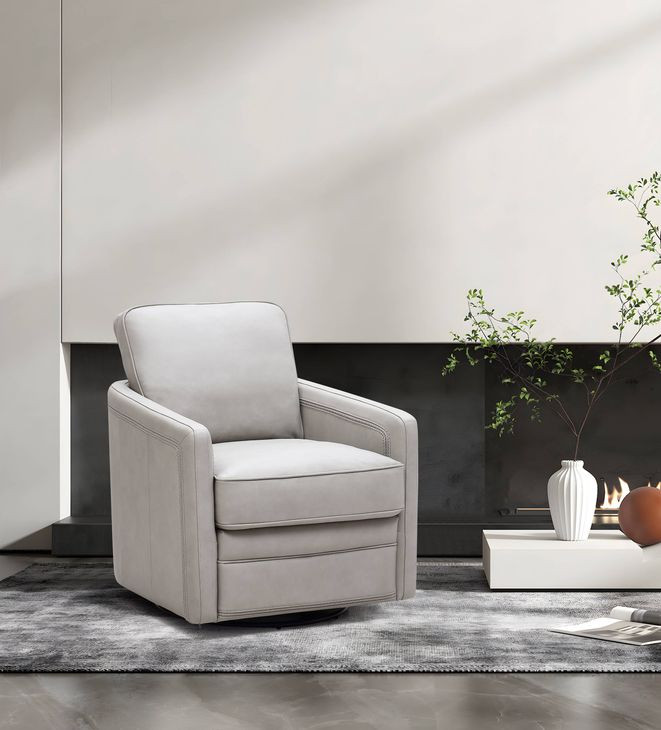 Turner Stone Leather Upholstered Swivel Glider Accent Chair
