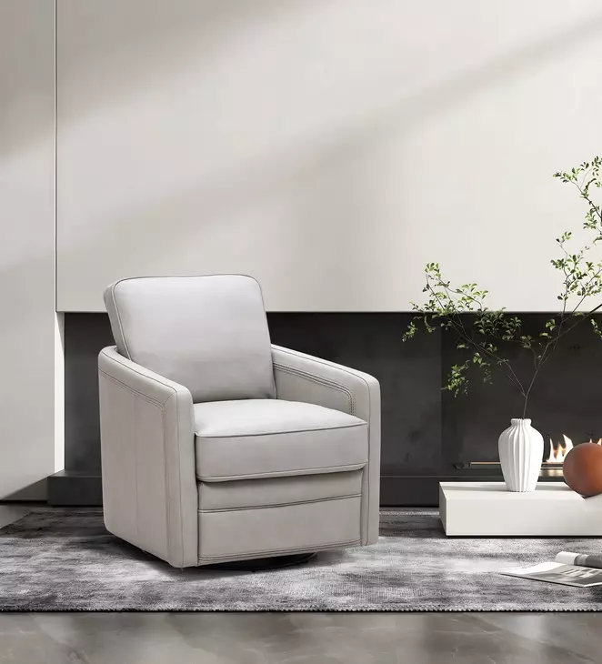 Turner Stone Leather Upholstered Swivel Glider Accent Chair