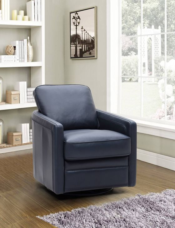 Turner Blue Leather Upholstered Swivel Glider Accent Chair