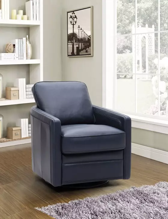 Turner Blue Leather Upholstered Swivel Glider Accent Chair