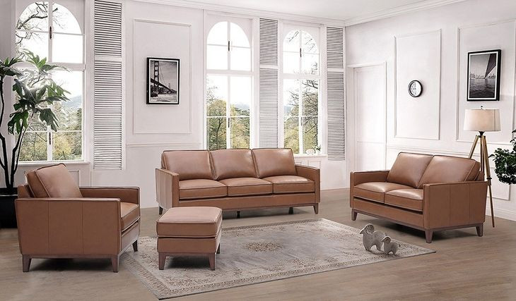 Weston Highland Saddle Leather Upholstered Rectangular Ottoman