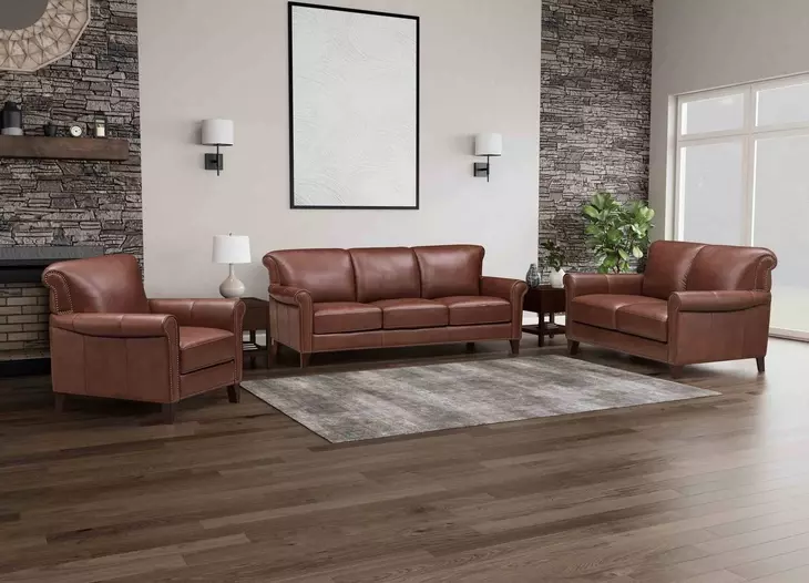 Navrell Pecan Leather Living Room Set