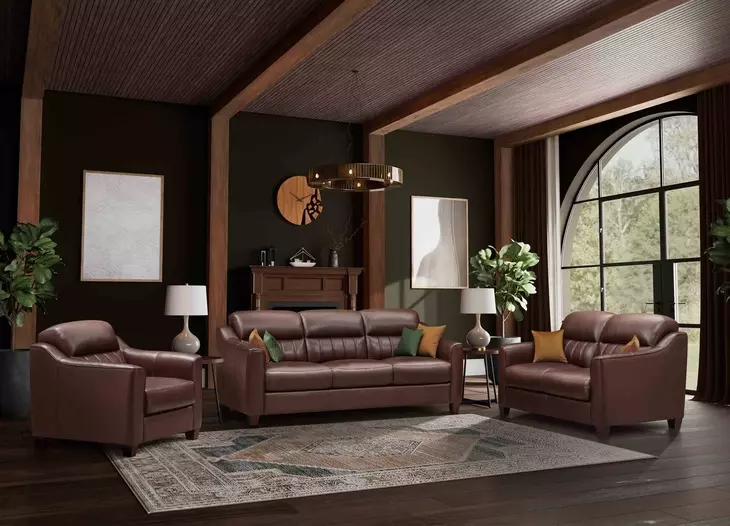 Upton Chestnut Leather Living Room Set