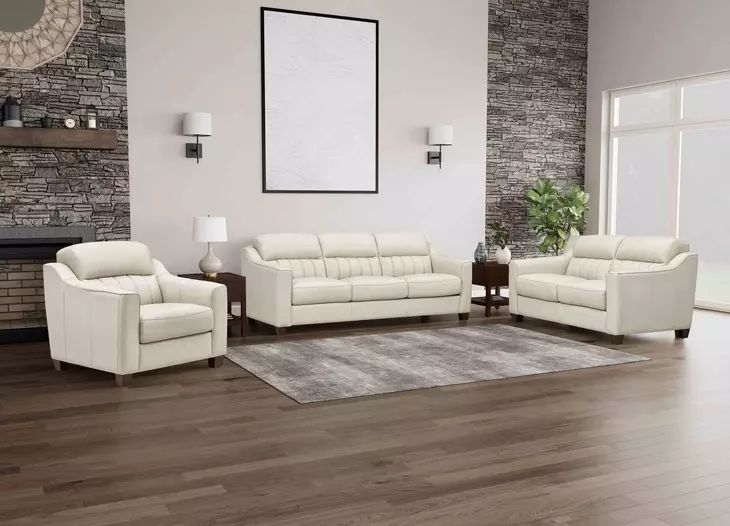 Upton Vanilla Leather Living Room Set