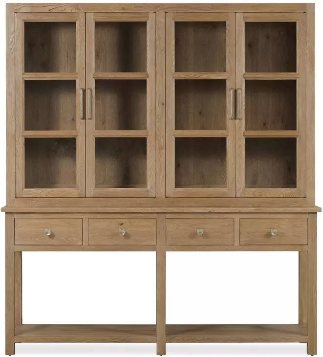 Driftwood Light Brown 4 Glass Door Display Sideboard with LED