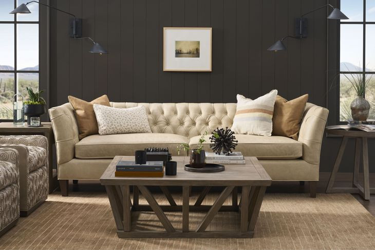 Duncan Nehir Sand Leather 98" Sofa with Pillows