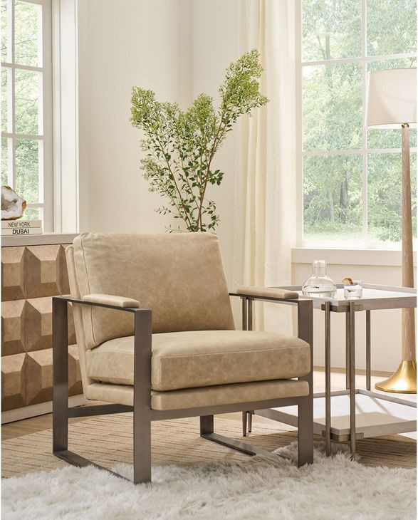 Corbin Nehir Sand Leather Upholstered Accent Chair
