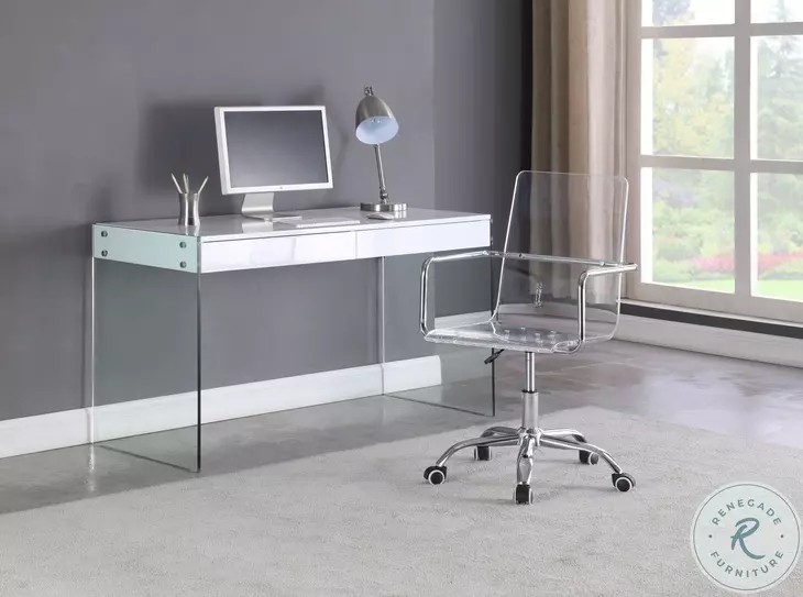 6903 Gloss White And Clear Glass Desk