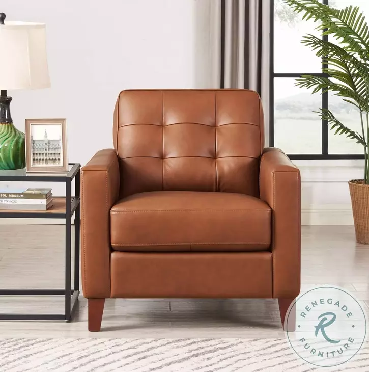 Cassian Nutmeg Leather Upholstered Accent Chair