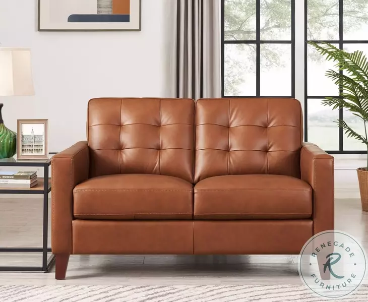 Cassian Nutmeg Leather 56" Loveseat