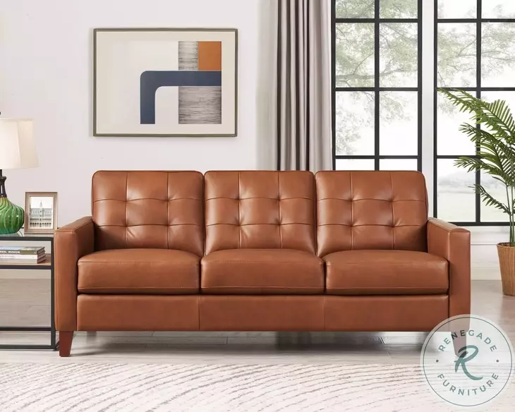 Cassian Nutmeg Leather 80" Sofa
