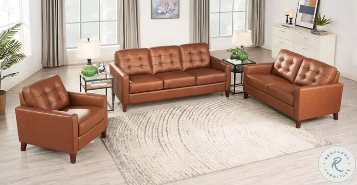 Cassian Nutmeg Leather Living Room Set