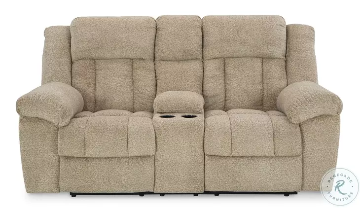 Tip Off Wheat Power Reclining Loveseat with Adjustable Headrest