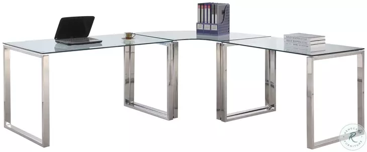 6931 Clear Glass And Polished Stainless Steel Small Desk