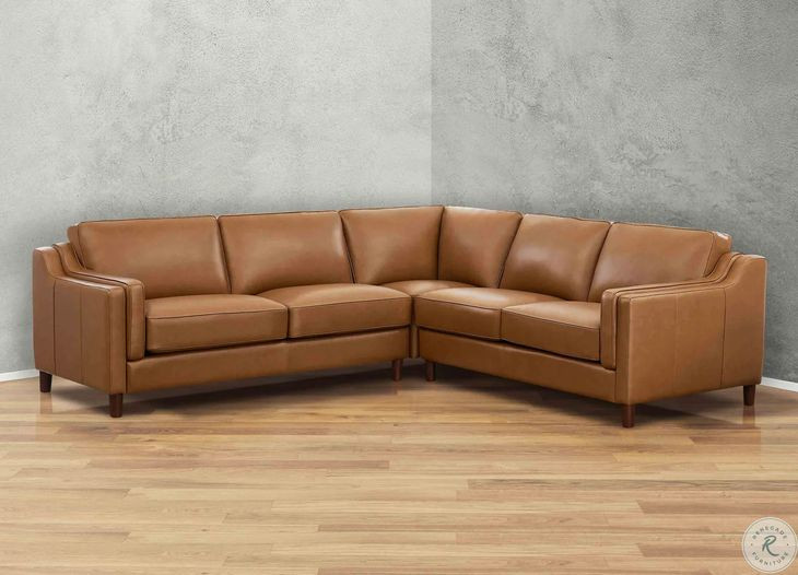 Isla Cognac Top Grain Leather 3 Piece Sectional