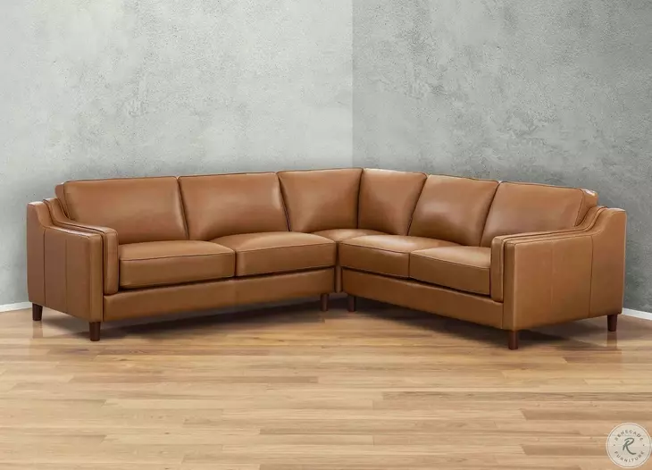 Isla Cognac Top Grain Leather 3 Piece Sectional