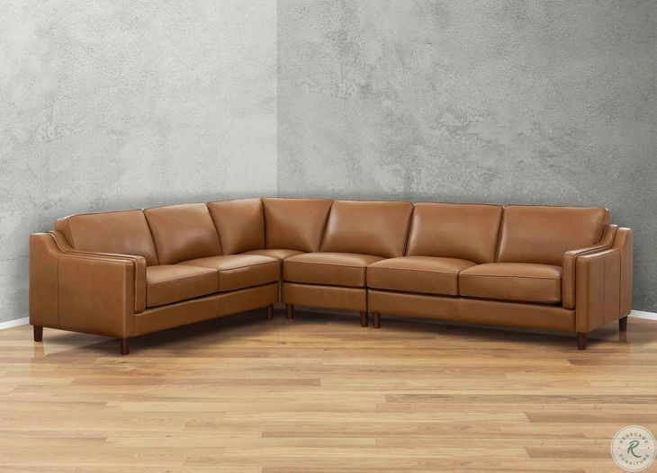Isla Cognac Top Grain Leather 4 Piece Sectional