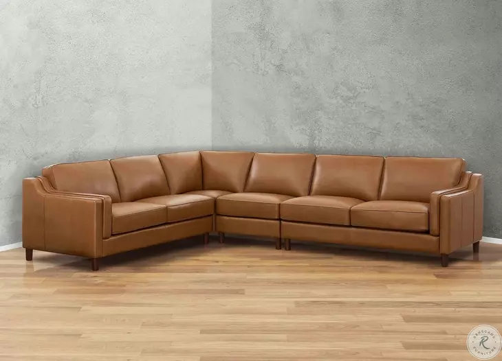 Isla Cognac Top Grain Leather 4 Piece Sectional