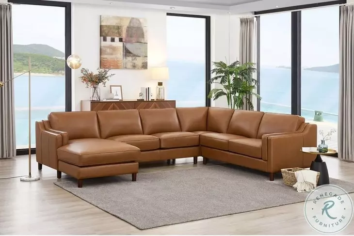 Isla Cognac Top Grain Leather LAF Chaise Sectional