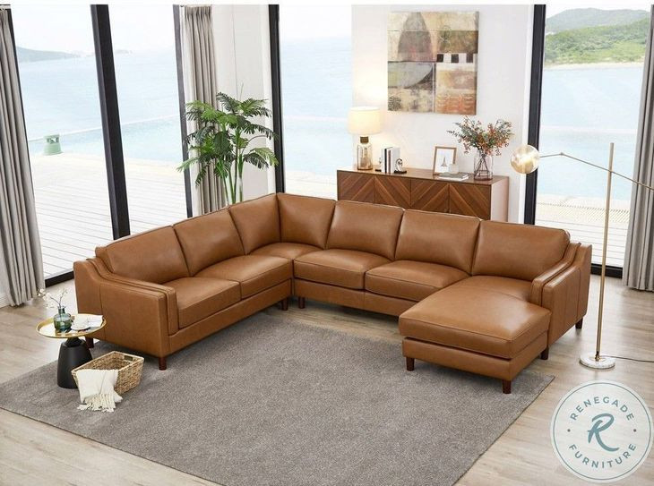 Isla Cognac Top Grain Leather RAF Chaise Sectional