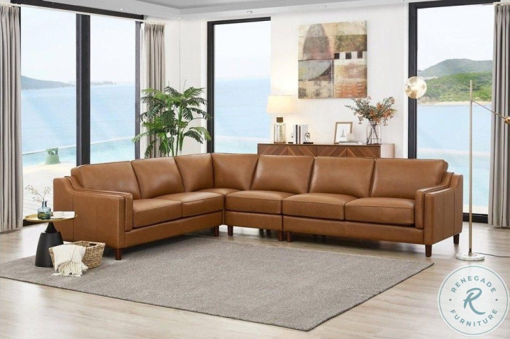 Isla Cognac Top Grain Leather 4 Piece Sectional
