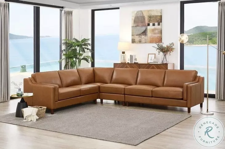 Isla Cognac Top Grain Leather 4 Piece Sectional