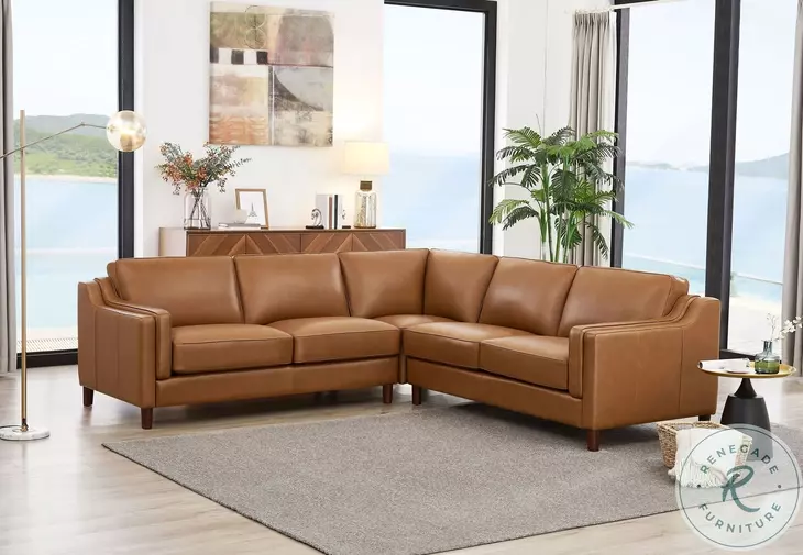 Isla Cognac Top Grain Leather 3 Piece Sectional