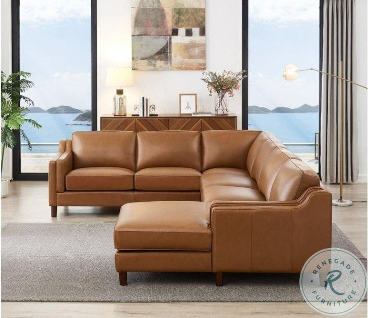 Isla Cognac Top Grain Leather RAF Chaise Sectional