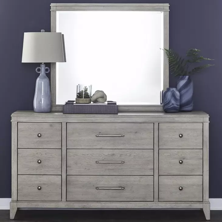 Newbury Sanctuary White 9 Drawer Dresser and Rectangular Mirror