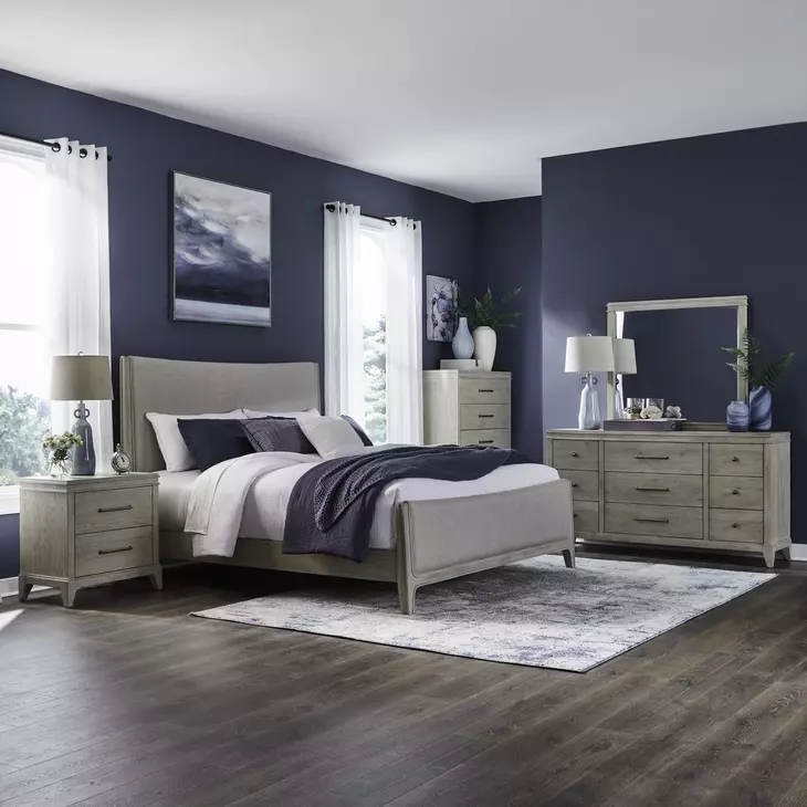 Newbury Sanctuary White and Flax Tone Upholstered Panel Bedroom Set