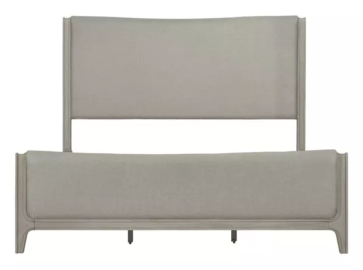Newbury Sanctuary White and Flax Tone King Upholstered Panel Bed