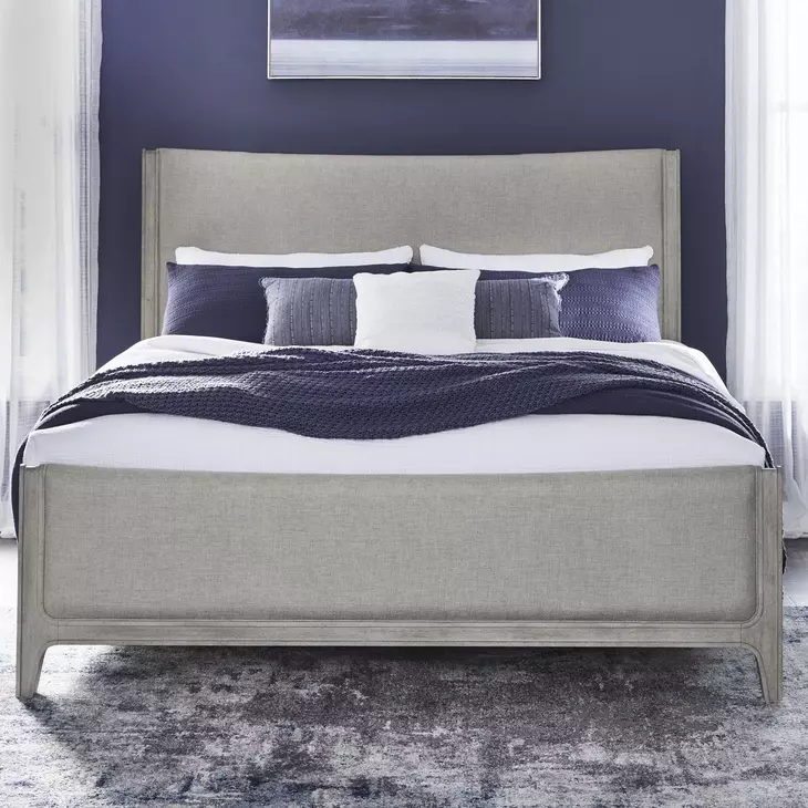 Newbury Sanctuary White and Flax Tone King Upholstered Panel Bed