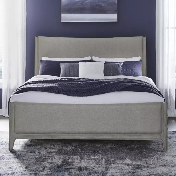 Newbury Sanctuary White and Flax Tone Queen Upholstered Panel Bed