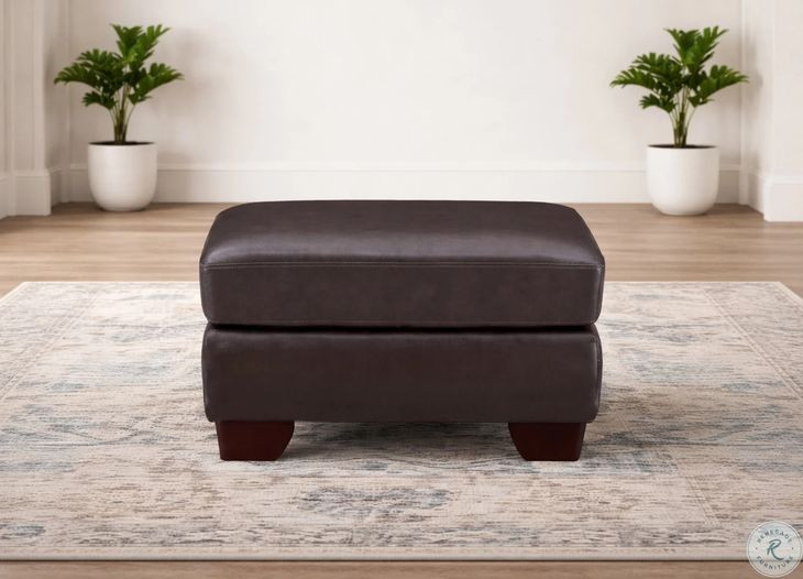 Kathleen Caramel Brown Leather Upholstered Rectangular Ottoman
