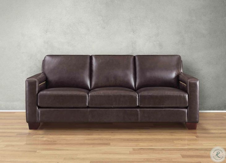 Kathleen Caramel Brown Leather 84" Sofa with Nailhead Trim