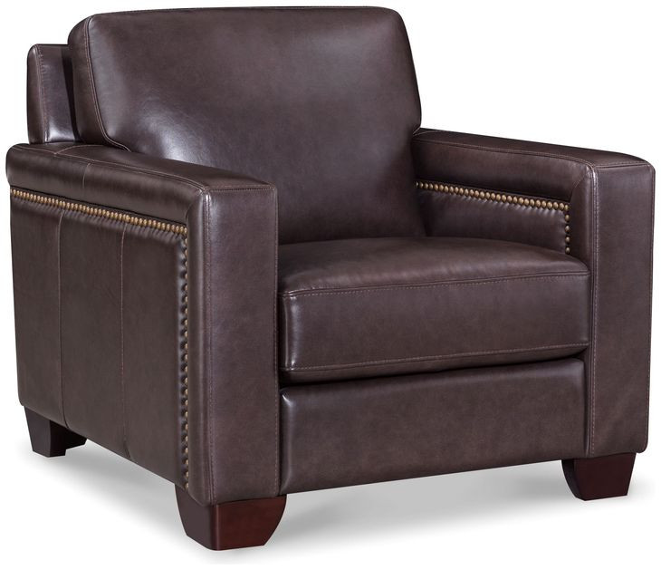 Kathleen Brown Leather Upholstered Lounge Chair with Nailhead Trim