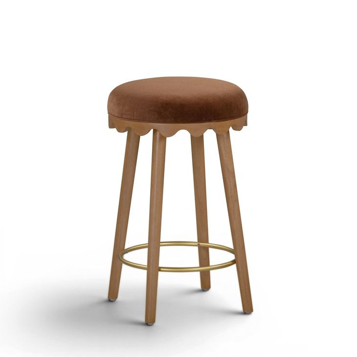 Oodle Light Walnut Performance Vegan Mohair Upholstered Counter Height Stool