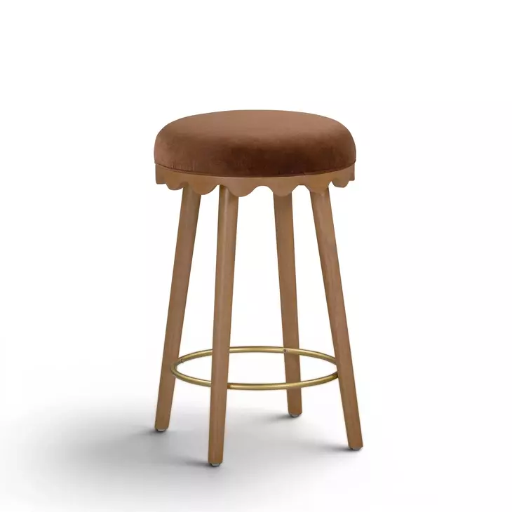 Oodle Light Walnut Performance Vegan Mohair Upholstered Counter Height Stool
