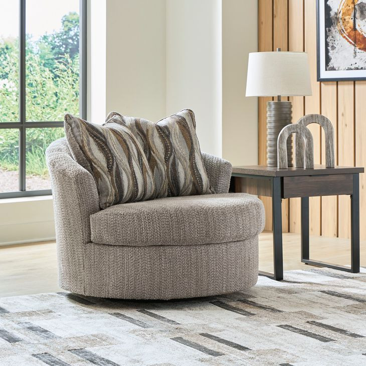 Jasmine Grove Fossil Upholstered Swivel Accent Chair with Pillow