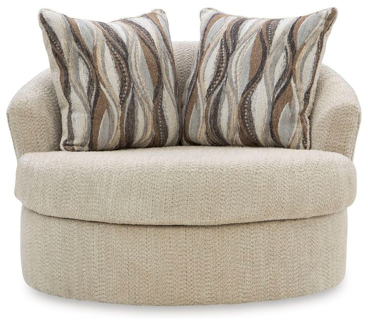 Jasmine Grove Oatmeal Upholstered Swivel Accent Chair with Pillow