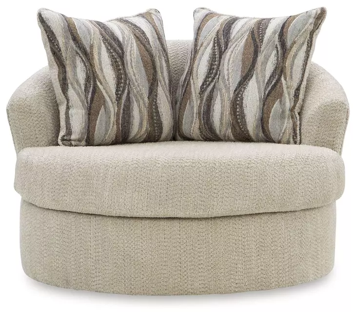 Jasmine Grove Oatmeal Upholstered Swivel Accent Chair with Pillow