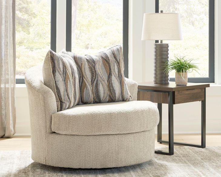 Jasmine Grove Oatmeal Upholstered Swivel Accent Chair with Pillow