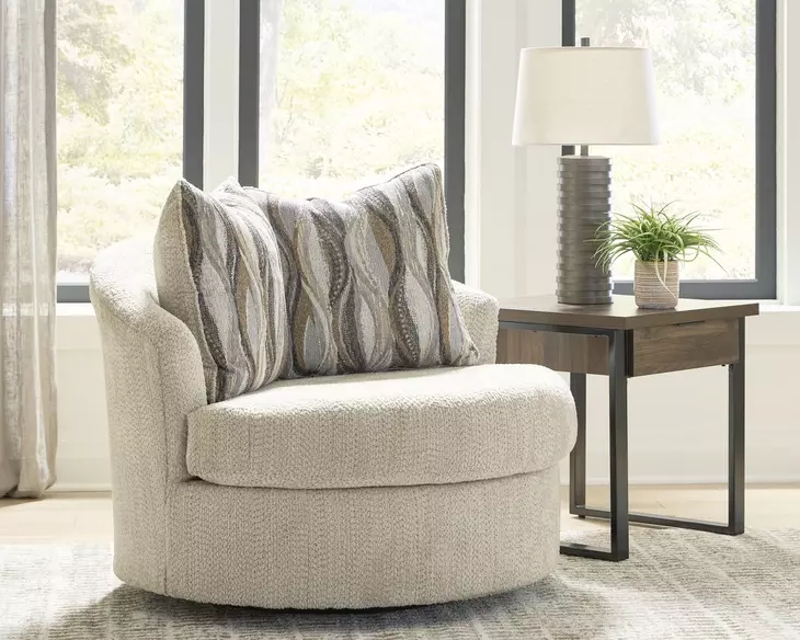 Jasmine Grove Oatmeal Upholstered Swivel Accent Chair with Pillow